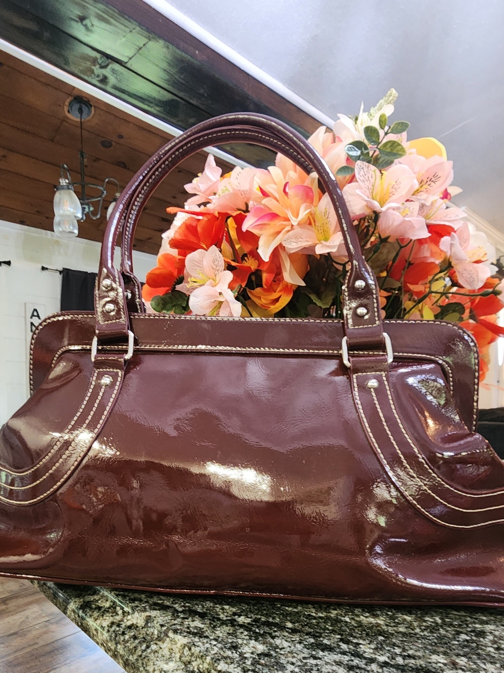 Franco Sarto Patent Leather Satchel in Deep Burgundy - Picture 2 of 14